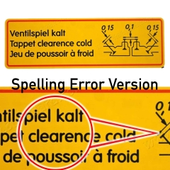 NLA-701-001-01 Valve Clearance Decal for 356A 1958-1959. Water Transfer. Clearence misspelled per Porsche Factory Original.