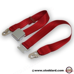 NLA-803-901-05-100 2-point Lap Seat Belt, Red, for Front Seat with Integrated Adjustment at Latch for Original Appearance. Comes With mounting hardware. 2 req.. Fits 356, early 911 912 up to 1967