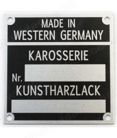 SIC-701-107-02 Chassis and Paint Number Badge for Reutter Built 911 912 1969-73. Has Slightly Larger Area for Later Chassis Numbers
